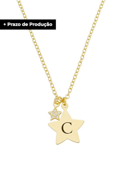 COLAR PERSONALIZADO INICIAL COM PINGENTE DE ESTRELA PP053-O COLAR PERSONALIZADO INICIAL COM PINGENTE DE ESTRELA PP053-O