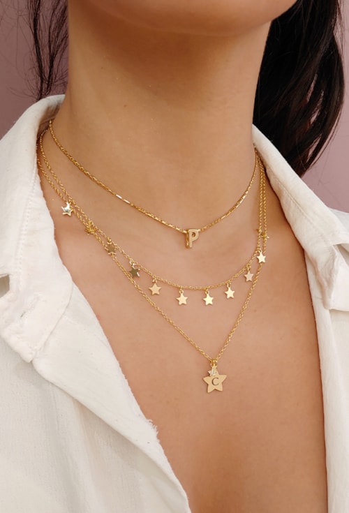 COLAR PERSONALIZADO INICIAL COM PINGENTE DE ESTRELA PP053-O COLAR PERSONALIZADO INICIAL COM PINGENTE DE ESTRELA PP053-O