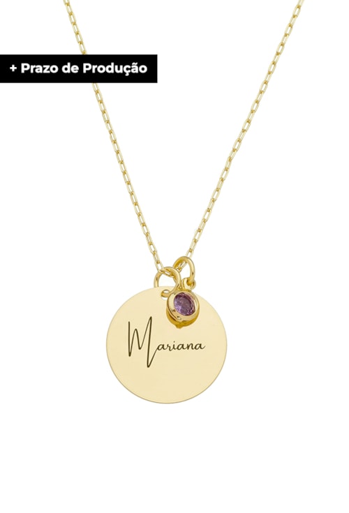 COLAR PERSONALIZADO MEDALHA COM NOME E ZIRCÔNIA AMETISTA PP008-O COLAR PERSONALIZADO MEDALHA COM NOME E ZIRCÔNIA AMETISTA PP008-O