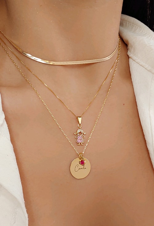 COLAR PERSONALIZADO MEDALHA COM NOME E ZIRCÔNIA PINK PP008-O COLAR PERSONALIZADO MEDALHA COM NOME E ZIRCÔNIA PINK PP008-O