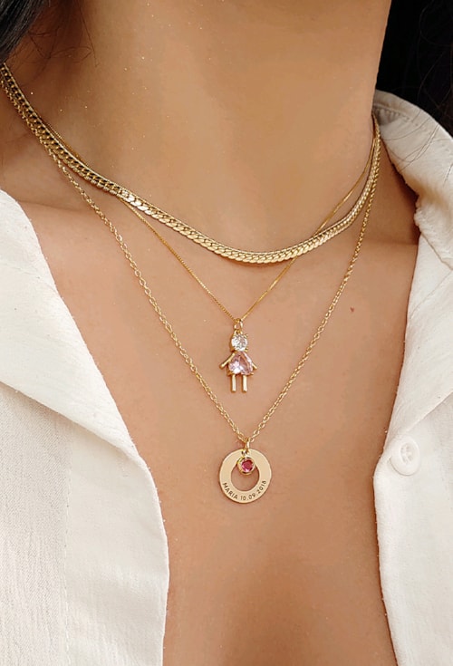 COLAR PERSONALIZADO NOME E DATA E PEDRA RUBELITA PP058-O COLAR PERSONALIZADO NOME E DATA E PEDRA RUBELITA PP058-O
