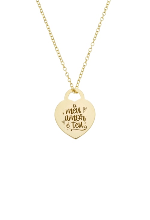 COLAR PERSONALIZÁVEL CADEADO CORAÇÃO COM FRASE FIXA MAIS INICIAL OURO PP117-O