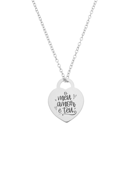 COLAR PERSONALIZÁVEL CADEADO CORAÇÃO COM FRASE FIXA MAIS INICIAL RÓDIO PP117-R