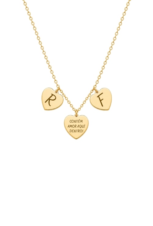 COLAR PERSONALIZÁVEL COM CORAÇÕES E FRASE FIXA OURO PP119-O