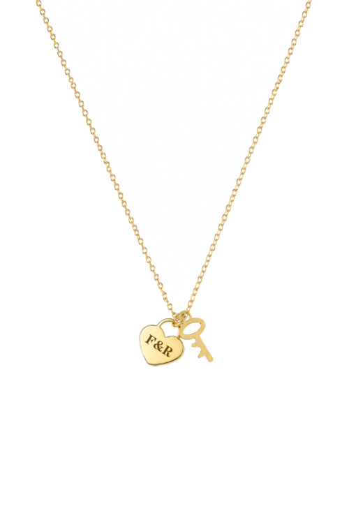 COLAR PERSONALIZÁVEL COM PINGENTES DE CORAÇÃO E CHAVE BANHADO A OURO PP110-O