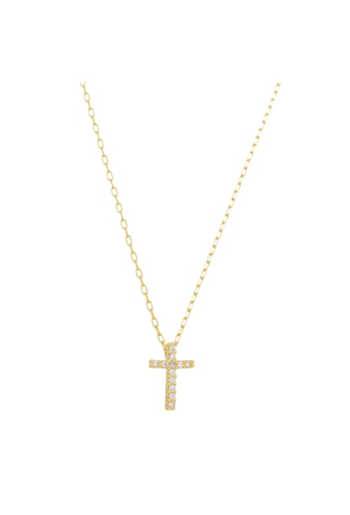 COLAR PINGENTE CRUZ CRAVEJADA NO OURO CO350-O