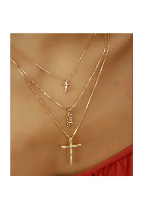 COLAR PINGENTE DE CRUZ LISO NO OURO CO255-O