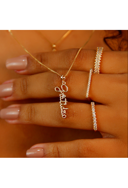 COLAR PINGENTE GRATIDÃO COM ZIRCONIA NO OURO CO290-O