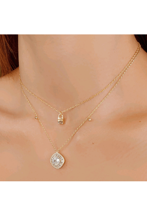 COLAR PINGENTE LUXO CRAVEJADO NO OURO CO359-O