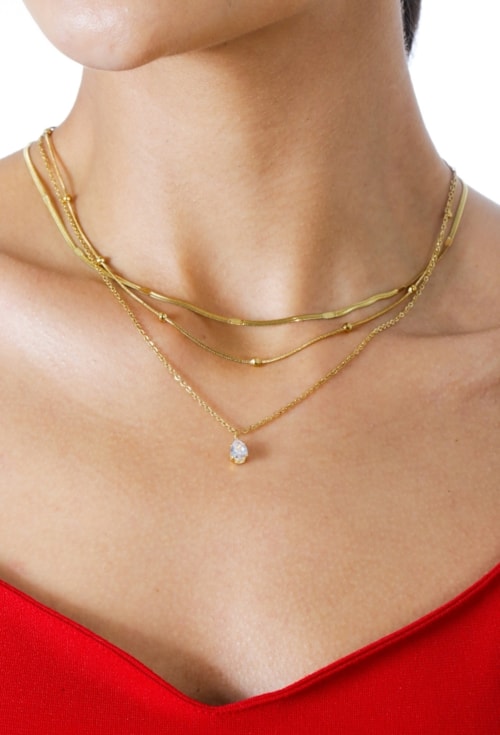 COLAR PONTO DE LUZ GOTA 4MM EM AÇO INOX DOURADO CO837-AD