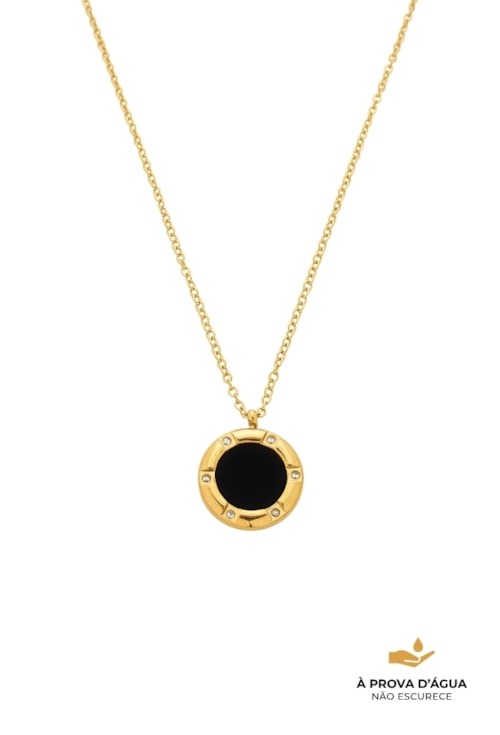 COLAR REDONDO ÔNIX AÇO INOX DOURADO CO782-AD