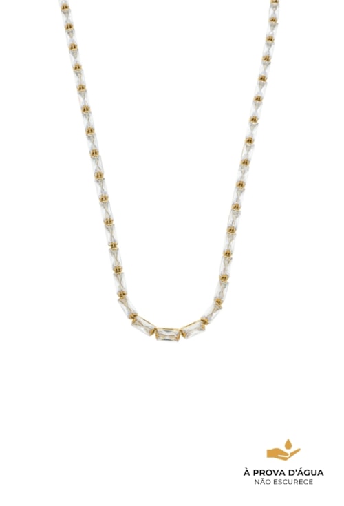 COLAR RIVIERA BAGUETE EM AÇO INOX DOURADO CO809-AD
