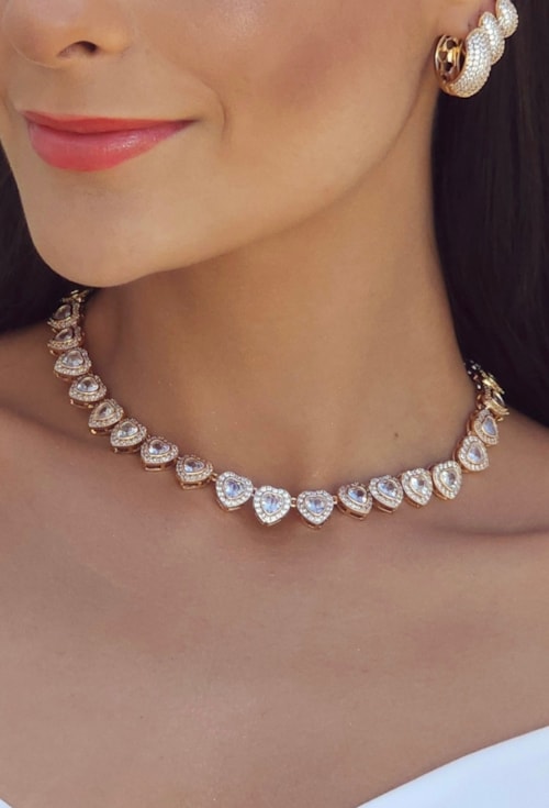 COLAR RIVIERA CORAÇÃO CRAVEJADA BANHO OURO 38CM CO841-O COLAR RIVIERA CORAÇÃO CRAVEJADA BANHO OURO 38CM CO841-O