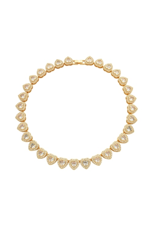 COLAR RIVIERA CORAÇÃO CRAVEJADA BANHO OURO 38CM CO841-O