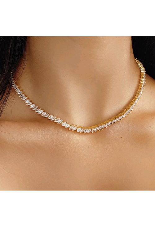 COLAR RIVIERA NAVETES CRISTAL NO OURO CO398-O