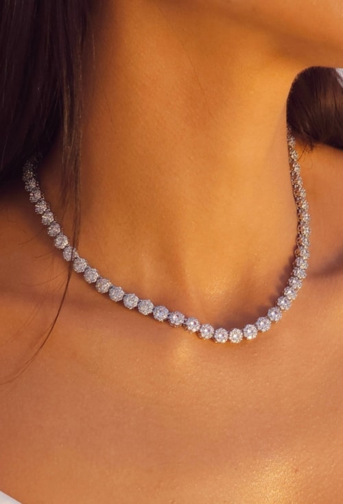 COLAR RIVIERA REDONDA CRAVEJADA BANHO RÓDIO 38CM CO842-R