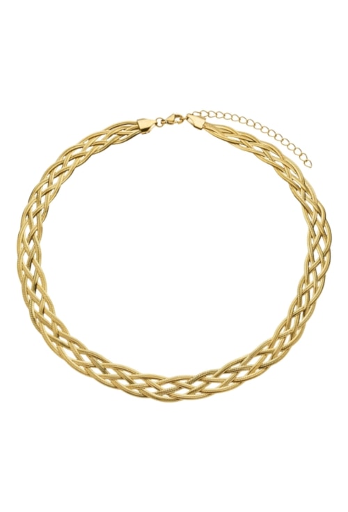 COLAR TRANÇADO EM AÇO INOX DOURADO CO792-AD