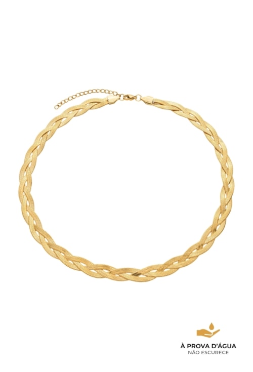COLAR TRANÇADO TRIPLO COM FITA 3MM EM AÇO INOX DOURADO CO838-AD