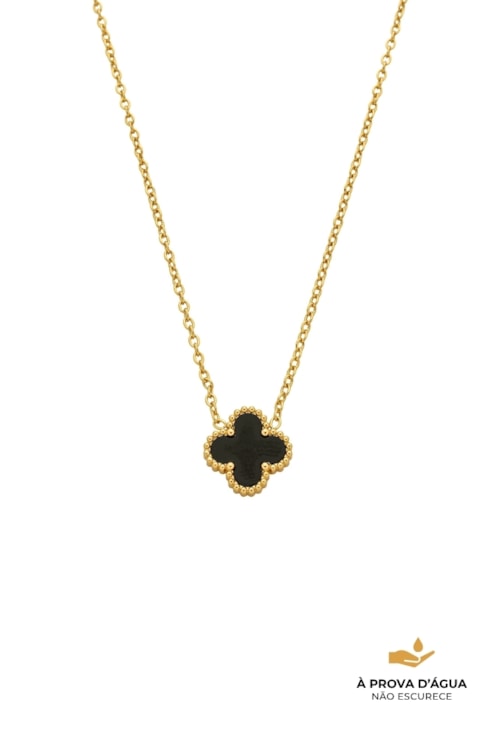 COLAR TREVO ÔNIX AÇO INOX DOURADO CO771-AD