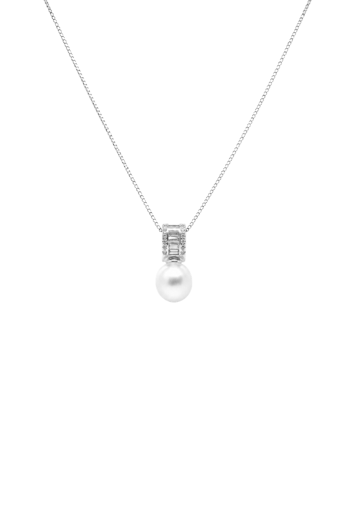 COLAR VENEZIANA COM PÉROLA E ZIRCÔNIA BAGUETE CRAVEJADOS CO914-R