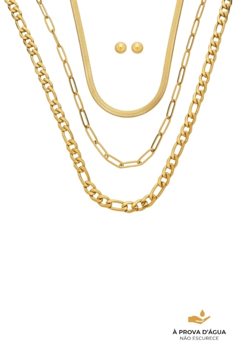 CONJUNTO 3 CORRENTES EM AÇO DOURADO CJ166-AD