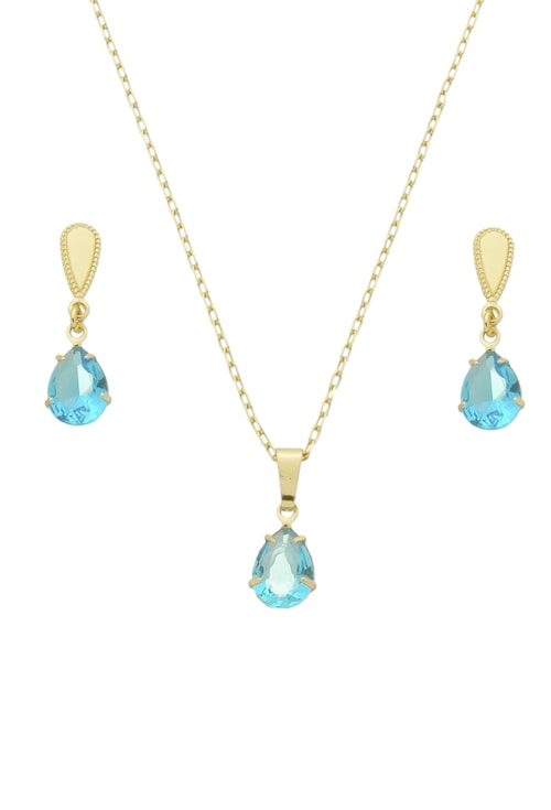 CONJUNTO BASE DE GOTA COM PEDRA AZUL TOPÁZIO CJ072-O CONJUNTO BASE DE GOTA COM PEDRA AZUL TOPÁZIO CJ072-O
