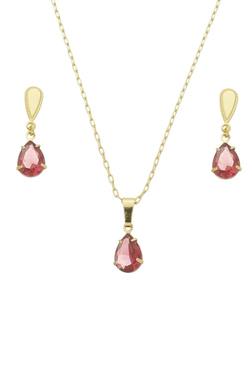 CONJUNTO BASE DE GOTA COM PEDRA RUBELITA CJ072-O CONJUNTO BASE DE GOTA COM PEDRA RUBELITA CJ072-O
