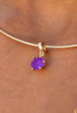 CONJUNTO BRINCO E PINGENTE REDONDO AMETISTA FUSION BANHADO A OURO CJ227-O
