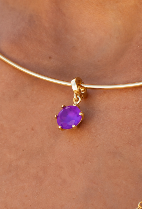 CONJUNTO BRINCO E PINGENTE REDONDO AMETISTA FUSION BANHADO A OURO CJ227-O