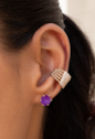 CONJUNTO BRINCO E PINGENTE REDONDO AMETISTA FUSION BANHADO A OURO CJ227-O