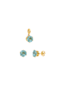 CONJUNTO BRINCO E PINGENTE REDONDO AZUL PARAÍBA BANHADO A OURO CJ223-O