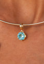 CONJUNTO BRINCO E PINGENTE REDONDO AZUL PARAÍBA BANHADO A OURO CJ223-O
