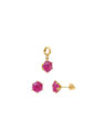 CONJUNTO BRINCO E PINGENTE REDONDO FÚCSIA FUSION BANHADO A OURO CJ227-O