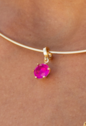 CONJUNTO BRINCO E PINGENTE REDONDO FÚCSIA FUSION BANHADO A OURO CJ227-O
