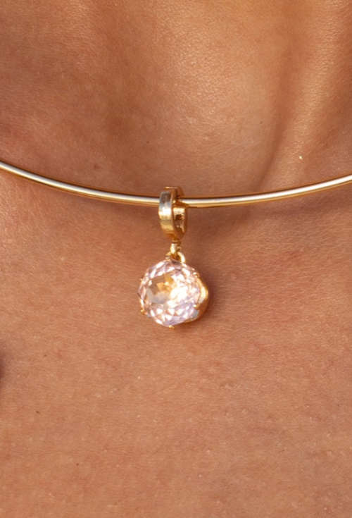 CONJUNTO BRINCO E PINGENTE REDONDO MORGANITA BANHADO A OURO CJ223-O