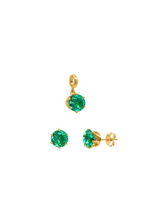 CONJUNTO BRINCO E PINGENTE REDONDO TURMALINA BANHADO A OURO CJ223-O