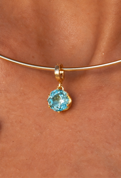 CONJUNTO BRINCO E PINGENTE ROSE CUT AZUL PARAÍBA BANHADO A OURO CJ223-O