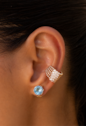 CONJUNTO BRINCO E PINGENTE ROSE CUT AZUL PARAÍBA BANHADO A OURO CJ223-O