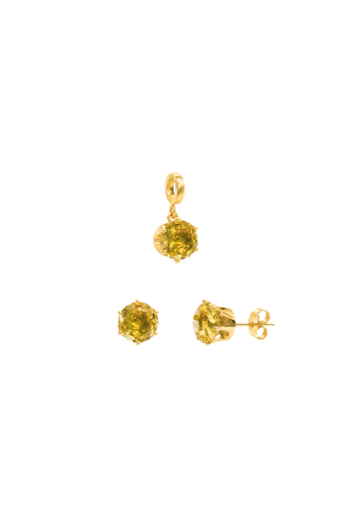 CONJUNTO BRINCO E PINGENTE ROSE CUT YELLOW BANHADO A OURO CJ223-O