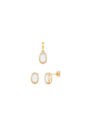 CONJUNTO BRINCOS E PINGENTE OVAIS COM PEDRA CRISTAL BANHADO A OURO CJ225-O