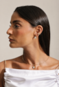 CONJUNTO BRINCOS E PINGENTE OVAIS COM PEDRA CRISTAL BANHADO A OURO CJ225-O