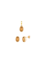 CONJUNTO BRINCOS E PINGENTE OVAIS COM PEDRA MARROM BANHADO A OURO CJ225-O
