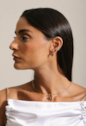CONJUNTO BRINCOS E PINGENTE OVAIS COM PEDRA MARROM BANHADO A OURO CJ225-O