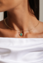 CONJUNTO BRINCOS E PINGENTE OVAIS COM PEDRA TURMALINA FUSION BANHADO A OURO CJ225-O