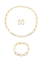CONJUNTO COLAR, BRINCOS E PULSEIRA COM ELOS CRAVEJADOS BANHADO A OURO CJ209-O