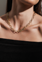 CONJUNTO COLAR, BRINCOS E PULSEIRA COM ELOS CRAVEJADOS BANHADO A OURO CJ209-O