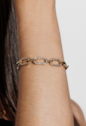 CONJUNTO COLAR, BRINCOS E PULSEIRA COM ELOS CRAVEJADOS BANHADO A OURO CJ209-O