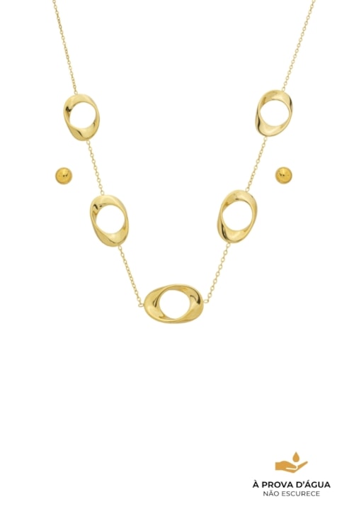 CONJUNTO COLAR COM ELOS OVAIS E BRINCO ESFERA AÇO INOX CJ188-AD