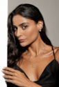 CONJUNTO COLAR COM PÉROLAS E BRINCOS QUADRADOS COM CRISTAL AZUL PARAÍBA CJ220-O