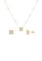 CONJUNTO COLAR COM PÉROLAS E BRINCOS QUADRADOS COM CRISTAL CJ220-O